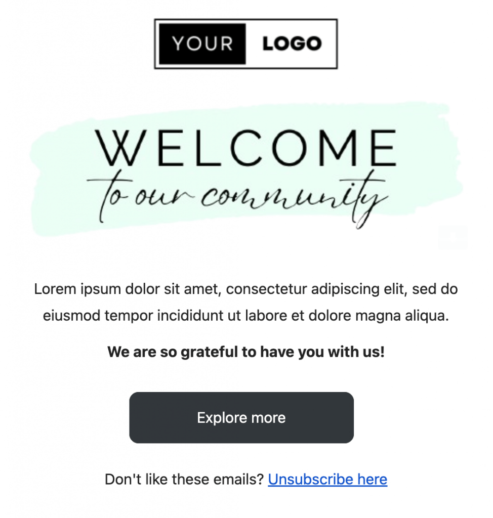 welcome email for community